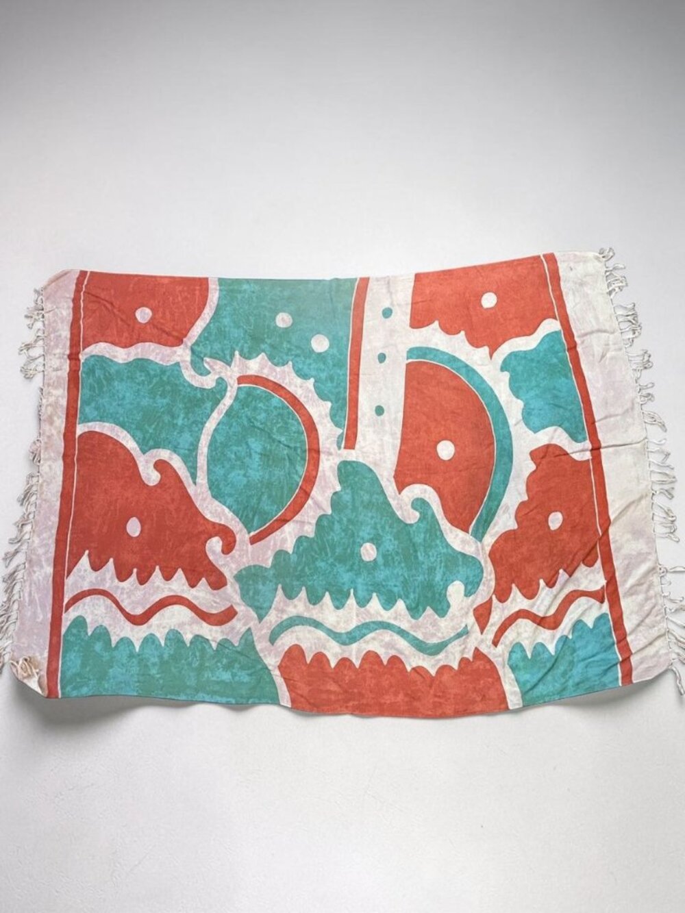 Vintage Colorful Green and Orange Suzani Pattern Sarong Shawl Scarf